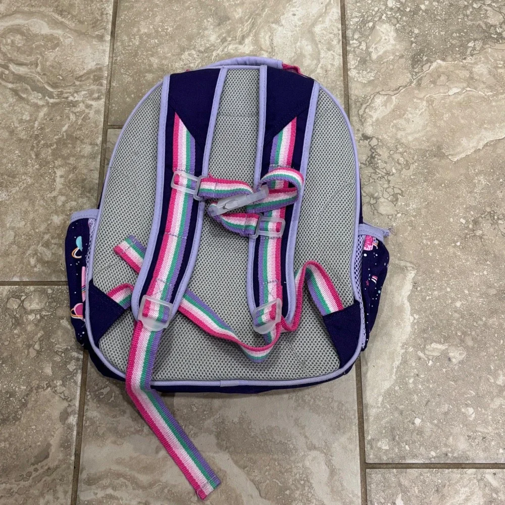Pottery Barn Kids Galaxy Heart Backpack Purple Rainbow Straps 15 Inch